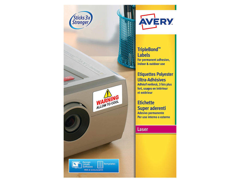 Etiqueta adesiva avery poliester super aderente branca 45,7x25,4 mm impressora laser pack de 800 unidades ( Imagem 2 de 5 ) - Preview