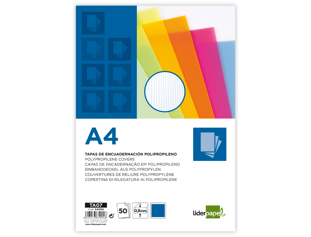 Capa de encadernacao liderpapel polipropileno ondulado din a4 0.8 mm pack de 50 unidades ( Imagem 2 de 3 ) - Preview