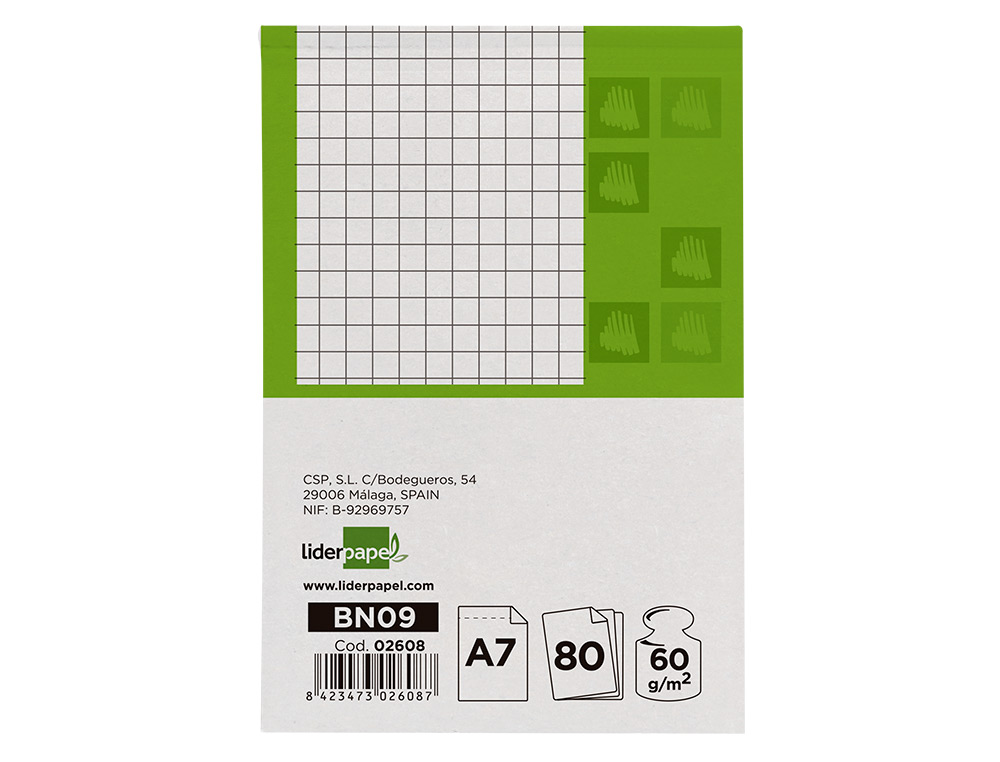 Bloco de apontamentos liderpapel din a7 80 f quadriculado (10 unidades) ( Imagem 3 de 16 ) - Preview
