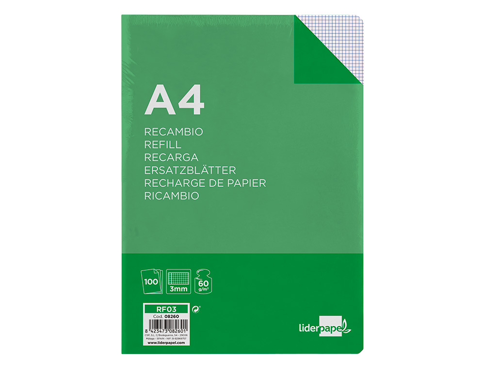 Recarga liderpapel folio 100 f 4tf-06 quadriculado 3 mm 4 furos com margem ( Imagem 3 de 19 ) - Preview