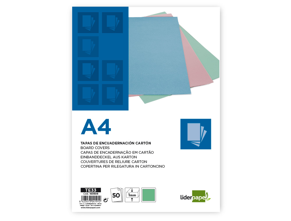 Capa de encadernacao liderpapel cartao din a4 1 mm verde menta pack de 50 unidades ( Imagem 2 de 4 ) - Preview