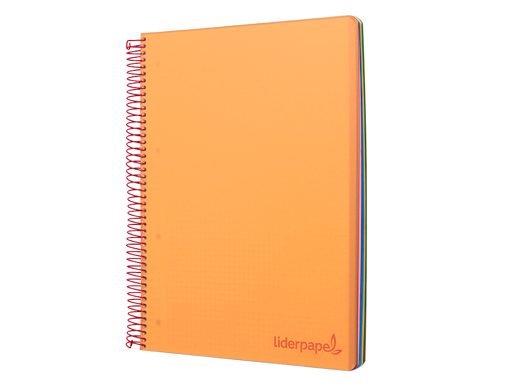 Caderno espiral liderpapel din a4 wonder capa plastico 120 f 90 gr quadricula 5 mm 5 bandas de cores 4 furos laranja ( Imagem 5 de 23 ) - Preview