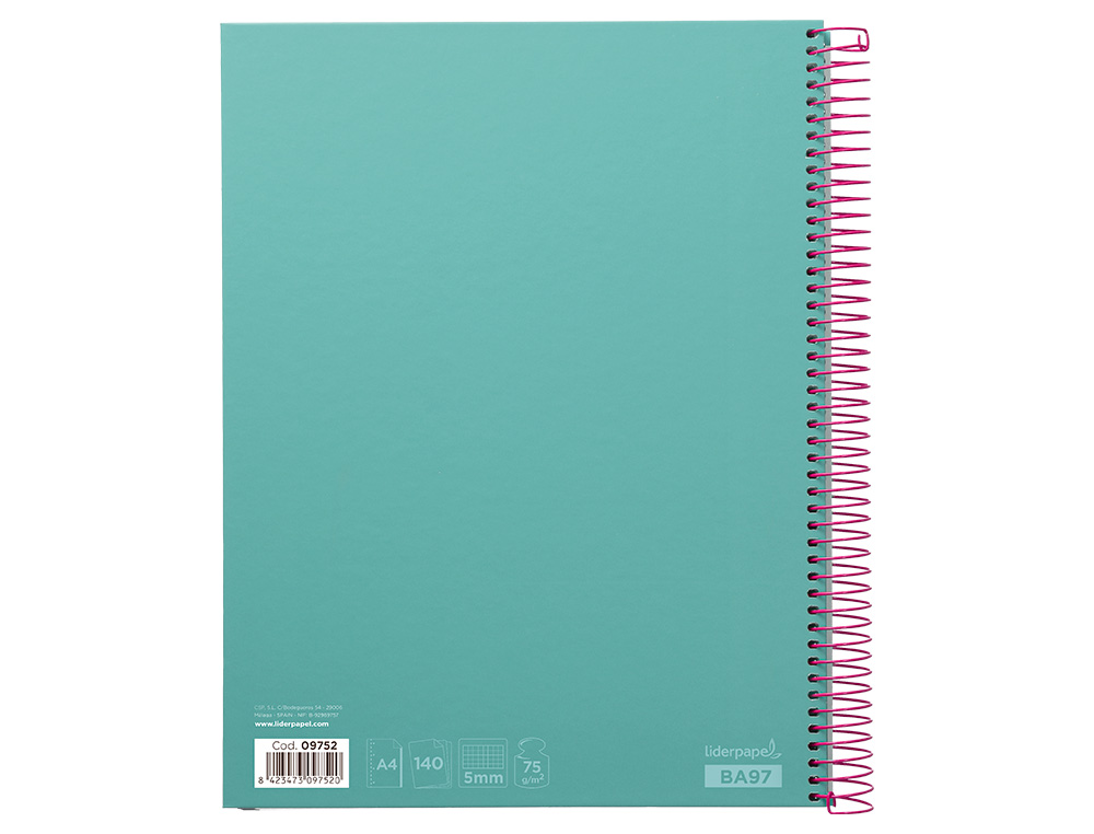 Caderno espiral liderpapel din a4 jolly capa forrada 140 f 75 gr quadricula 5mm 5 bandas de cores 4 furos cor turquesa ( Imagem 4 de 15 ) - Preview