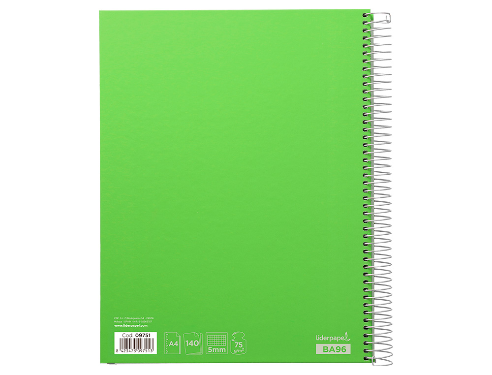 Caderno espiral liderpapel din a4 jolly capa forrada 140 f 75 gr quadricula 5mm 5 bandas de cores 4 furos cor verde ( Imagem 4 de 15 ) - Preview