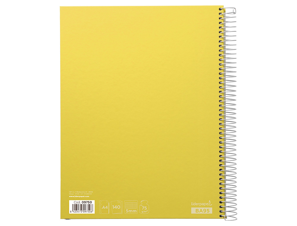Caderno espiral liderpapel din a4 jolly capa forrada 140 f 75 gr quadricula 5mm 5 bandas de cores 4 furos cor amarelo ( Imagem 4 de 15 ) - Preview