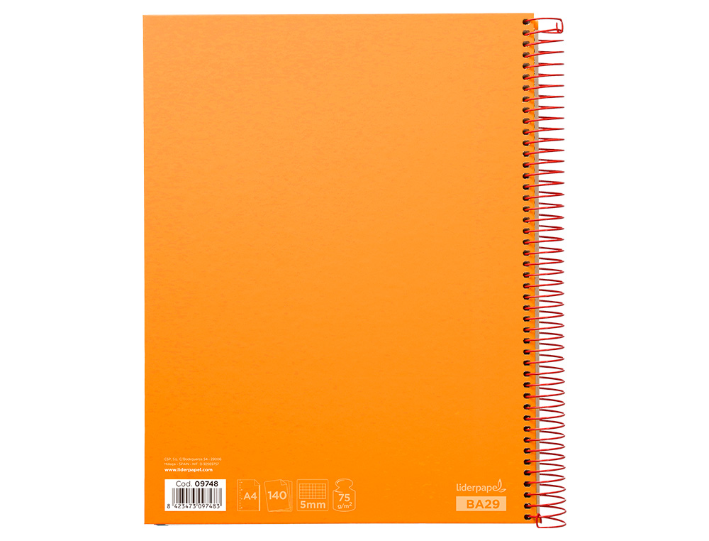 Caderno espiral liderpapel din a4 jolly capa forrada 140 f 75 gr quadricula 5mm 5 bandas de cores 4 furos cor laranja ( Imagem 4 de 15 ) - Preview