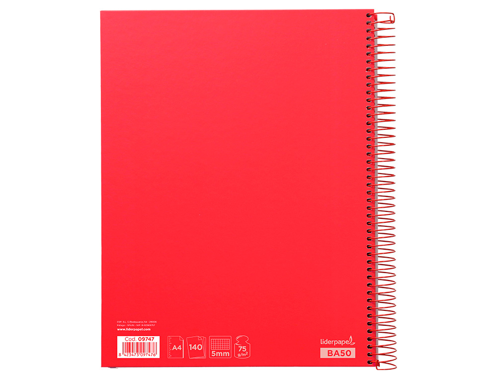 Caderno espiral liderpapel din a4 jolly capa forrada 140 f 75 gr quadricula 5mm 5 bandas de cores 4 furos cor vermelho ( Imagem 4 de 15 ) - Preview