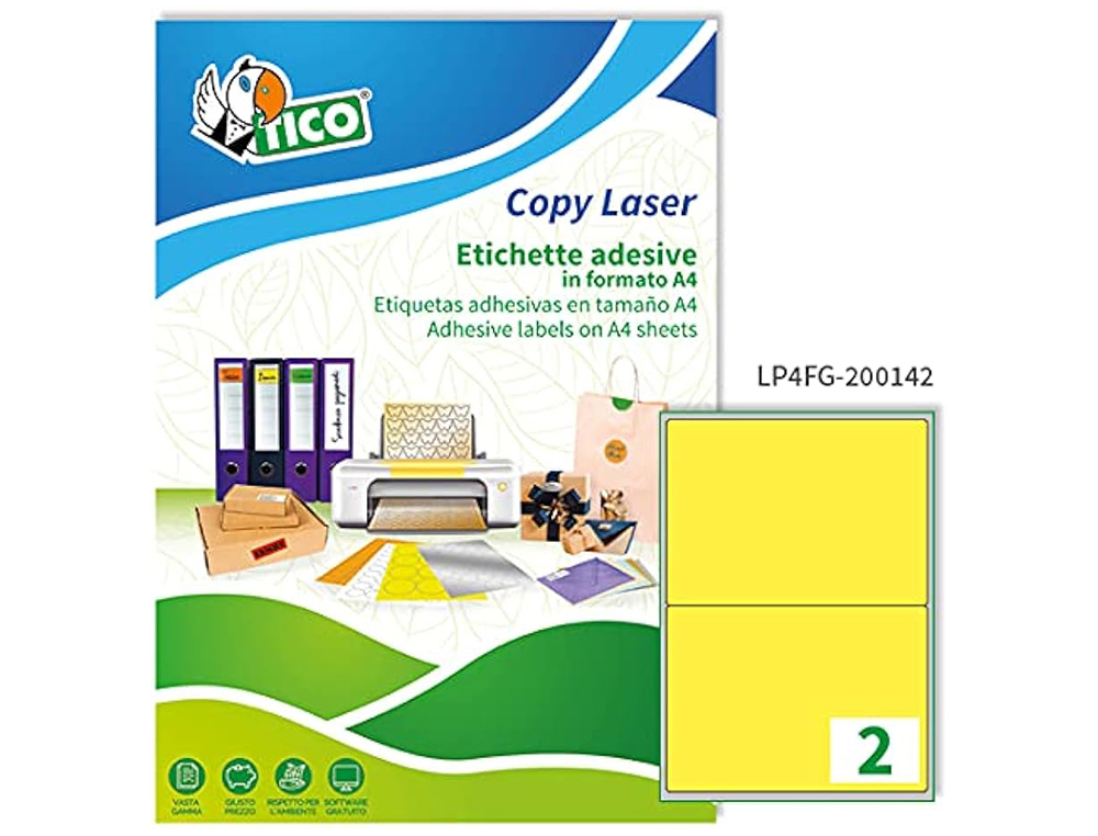 Etiqueta adesiva tico amarelo fluor permanente certificado fsc laser/jato tinta/fotocopia 200x142 mm caixa 140 uds ( Imagem 4 de 10 ) - Preview