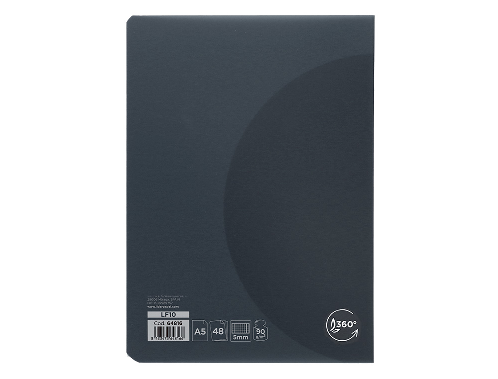 Caderno agrafado liderpapel 360 capa de plastico din a5 48 f 90 gr 5mm com dupla margem capa preta (8 unidades) ( Imagem 3 de 19 ) - Preview