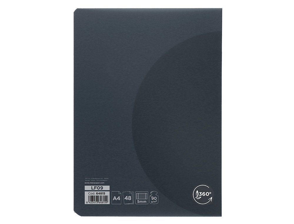 Caderno agrafado liderpapel 360 capa de plastico din a4 48 f 90 gr 5mm com dupla margem capa preta (8 unidades) ( Imagem 3 de 19 ) - Preview