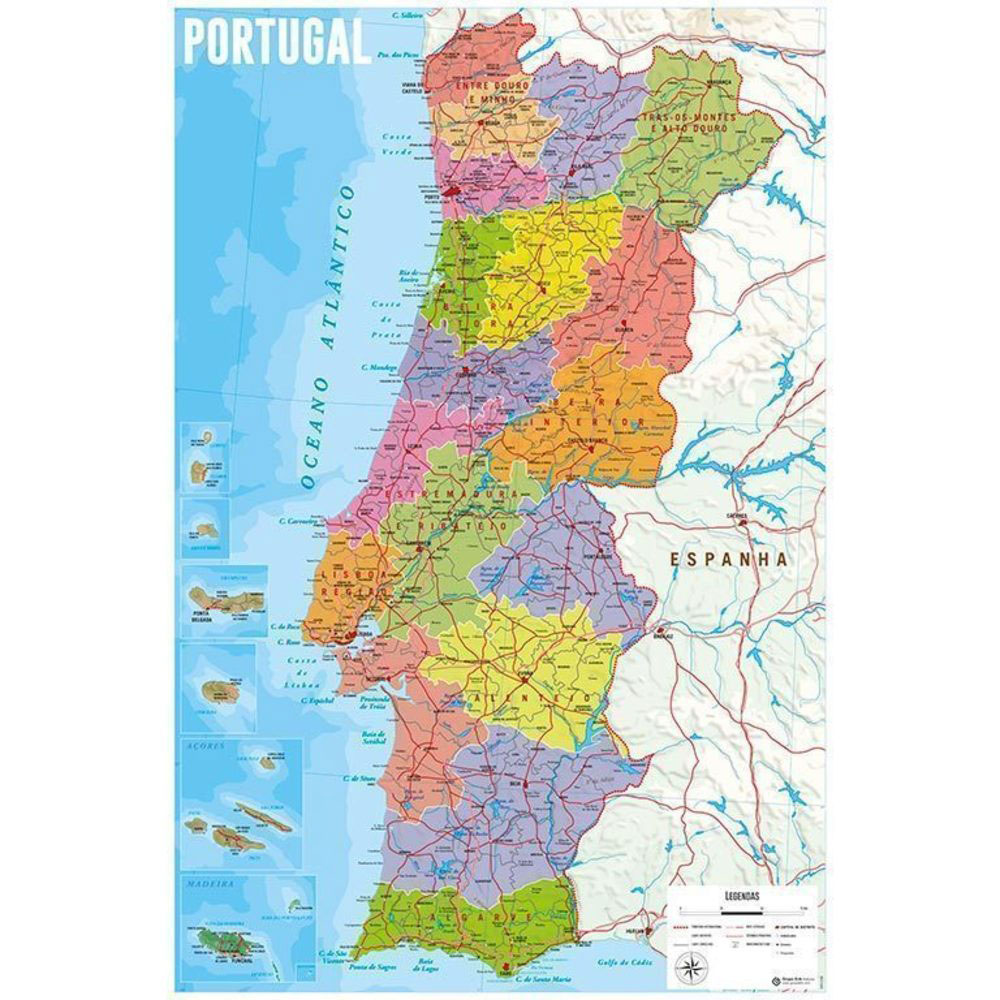 Physical and Political Map of Portugal 61x91.5cm Gpe4799 ( Imagem 2 de 2 ) - Preview