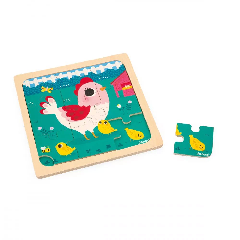 Puzzle De Madeira Janod 9 Peças Galinha Henriette J07110 ( Imagem 2 de 4 ) - Preview