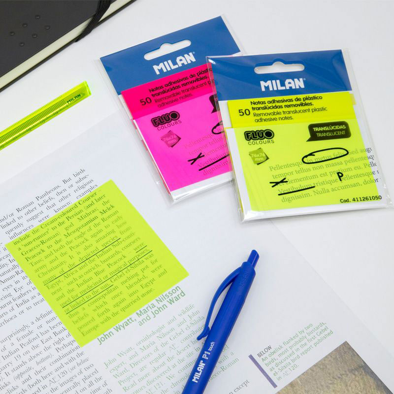 Bloco de notas adesivas milan 76x76 mm removivel plastico translucido rosa fluor 50 folhas ( Imagem 2 de 9 ) - Preview