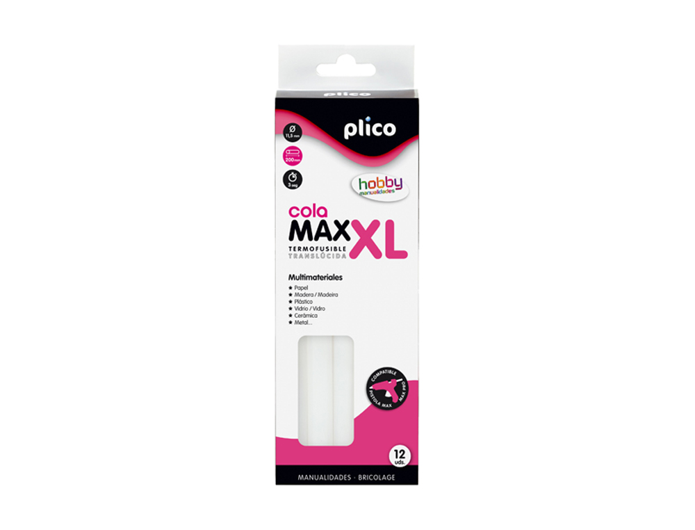 Barra cola quente plico max xl baixa temperatura 11,5 mm diametro x 200 mm altura blister 12 uds. ( Imagem 2 de 3 ) - Preview