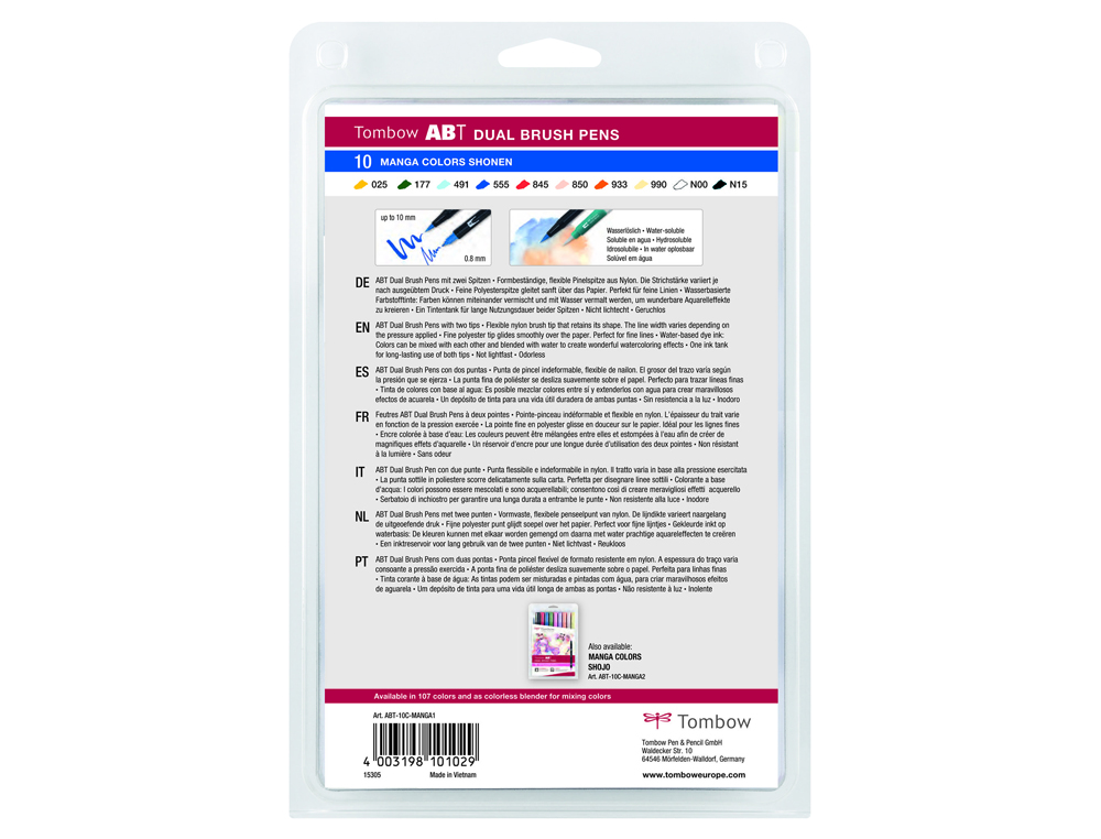 Marcador tombow dual brush ponta dupla pincel estojo de 10 unidades cores sortidas ( Imagem 3 de 3 ) - Preview