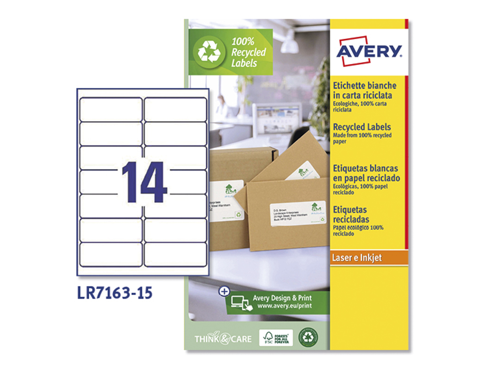 Etiqueta adesiva avery branca permanente reciclada 100% para impressora laser 99,1x38,1 mm caixa de 210 unidades ( Imagem 2 de 10 ) - Preview