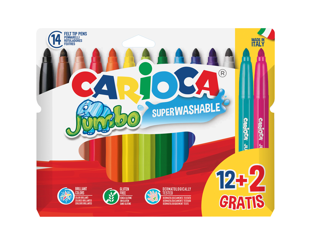 Marcador carioca jumbo ponta grossa bolsa papel 12 unidades cores sortidas +2 gratis ( Imagem 2 de 5 ) - Preview