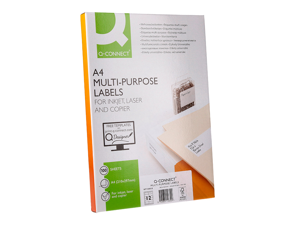 Etiquetas adesivas q-connect din a4 96,5 x 42,3 mm ( Imagem 5 de 8 ) - Preview