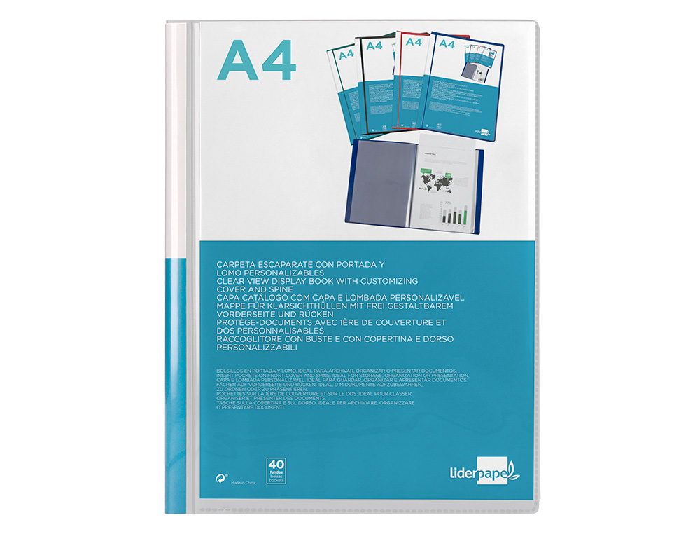 Capa catalogo liderpapel 40 bolsas din a4 transparente ( Imagem 2 de 9 ) - Preview