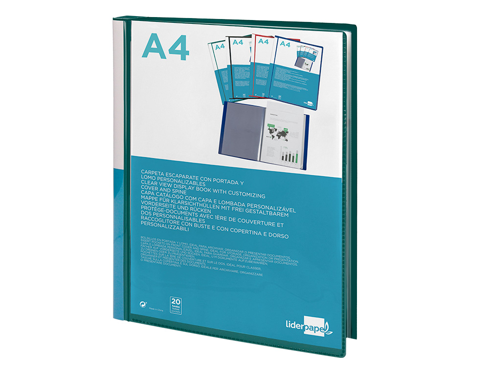 Capa catalogo liderpapel 20 bolsas din a4 verde translucido ( Imagem 5 de 9 ) - Preview