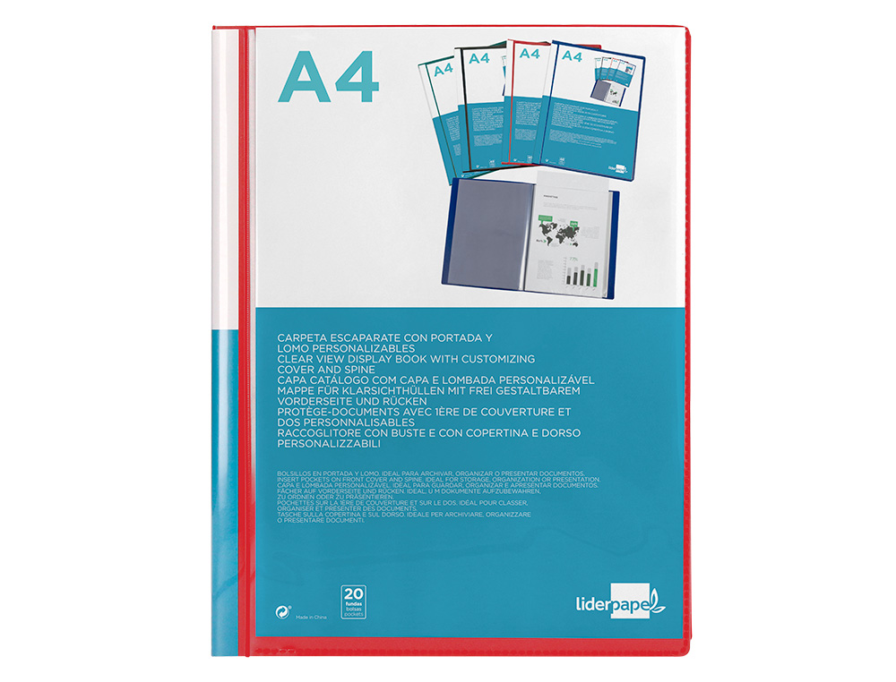 Capa catalogo liderpapel 20 bolsas din a4 vermelho translucido ( Imagem 2 de 9 ) - Preview