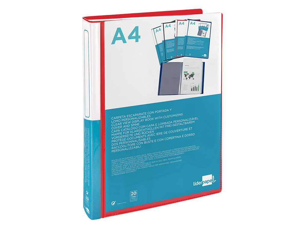 Capa catalogo liderpapel 20 bolsas din a4 vermelho translucido ( Imagem 4 de 9 ) - Preview