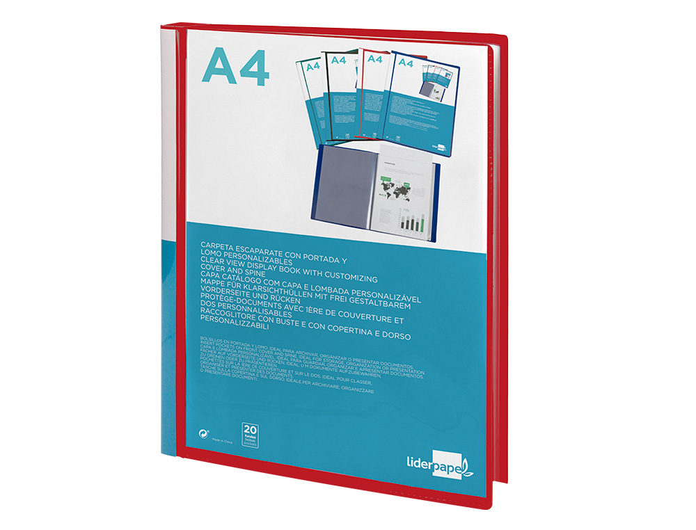Capa catalogo liderpapel 20 bolsas din a4 vermelho translucido ( Imagem 5 de 9 ) - Preview