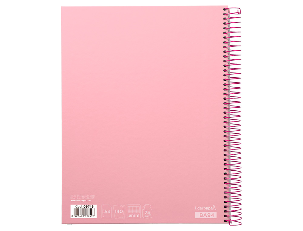 Caderno espiral liderpapel din a4 jolly capa forrada 140 f 75 gr quadricula 5mm 5 bandas de cores 4 furos cor rosa ( Imagem 4 de 15 ) - Preview