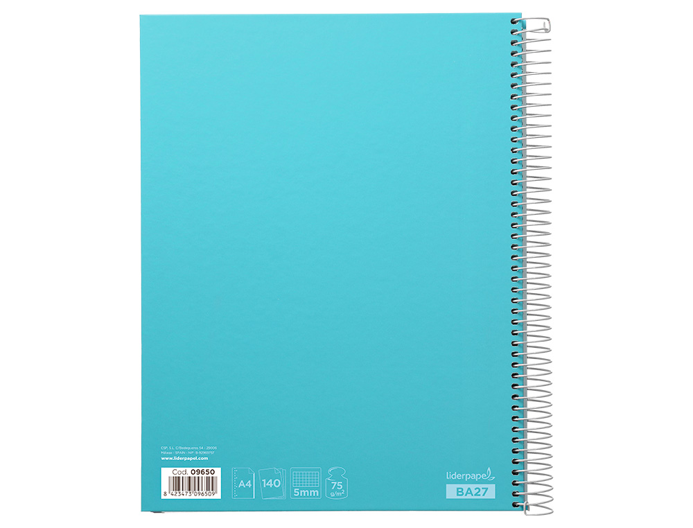 Caderno espiral liderpapel din a4 jolly capa forrada 140 f 75 gr quadricula 5mm 5 bandas de cores 4 furos cor celeste ( Imagem 5 de 16 ) - Preview