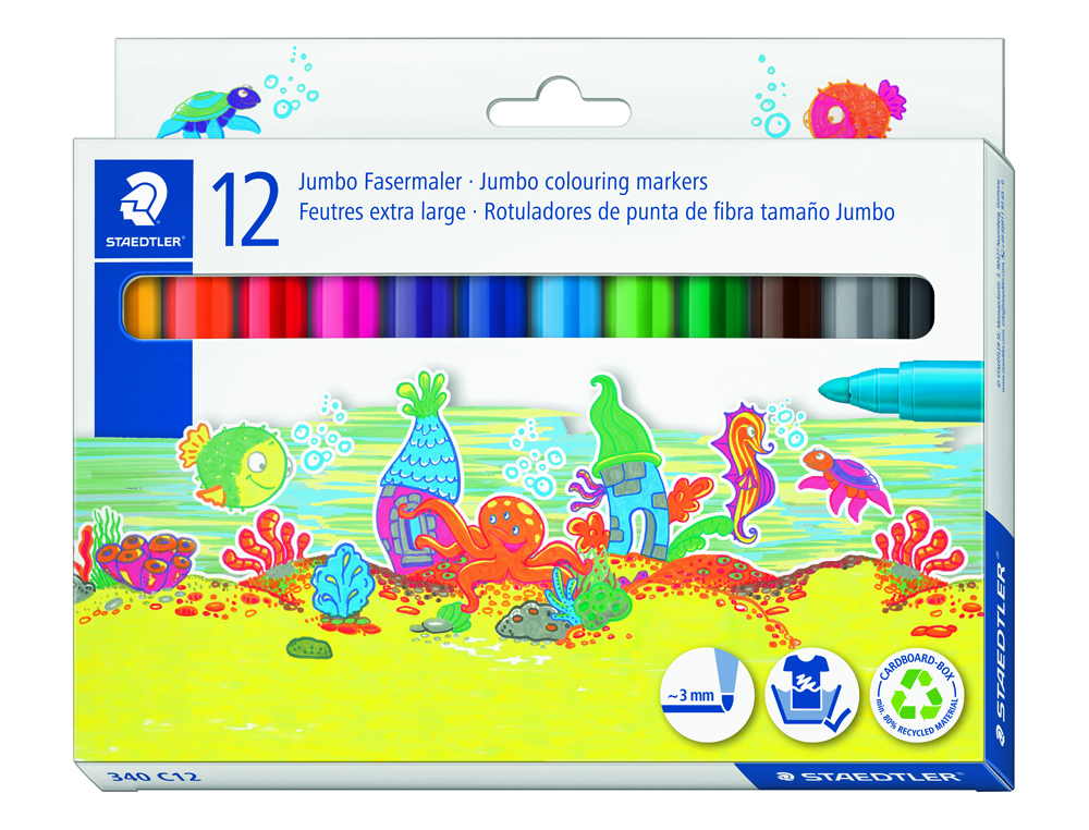 Marcador Staedtler Jumbo Traço 3mm - Estojo de 12 Cores Sortidas ( Imagem 2 de 11 ) - Preview