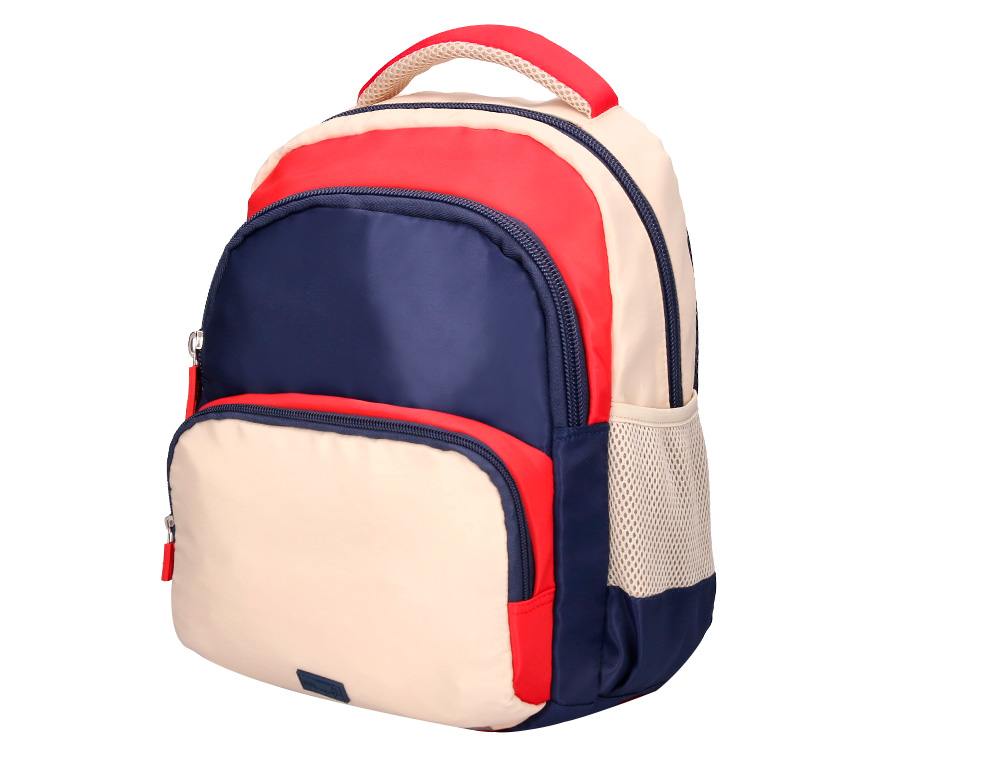 Mochila escolar liderpapel multibolso infantil azul marinho vermelho bege 350x110x270 mm ( Imagem 3 de 15 ) - Preview