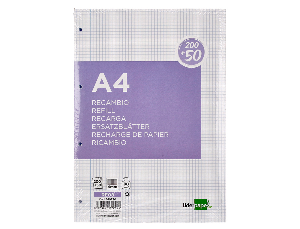 Recarga liderpapel a4 200+50 folhas 90 gr quadricula 4 mm com margem 4 furos ( Imagem 3 de 12 ) - Preview