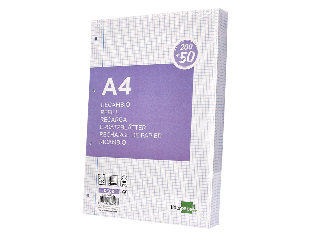 Recarga liderpapel a4 200+50 folhas 90 gr quadricula 4 mm com margem 4 furos ( Imagem 5 de 12 ) - Preview