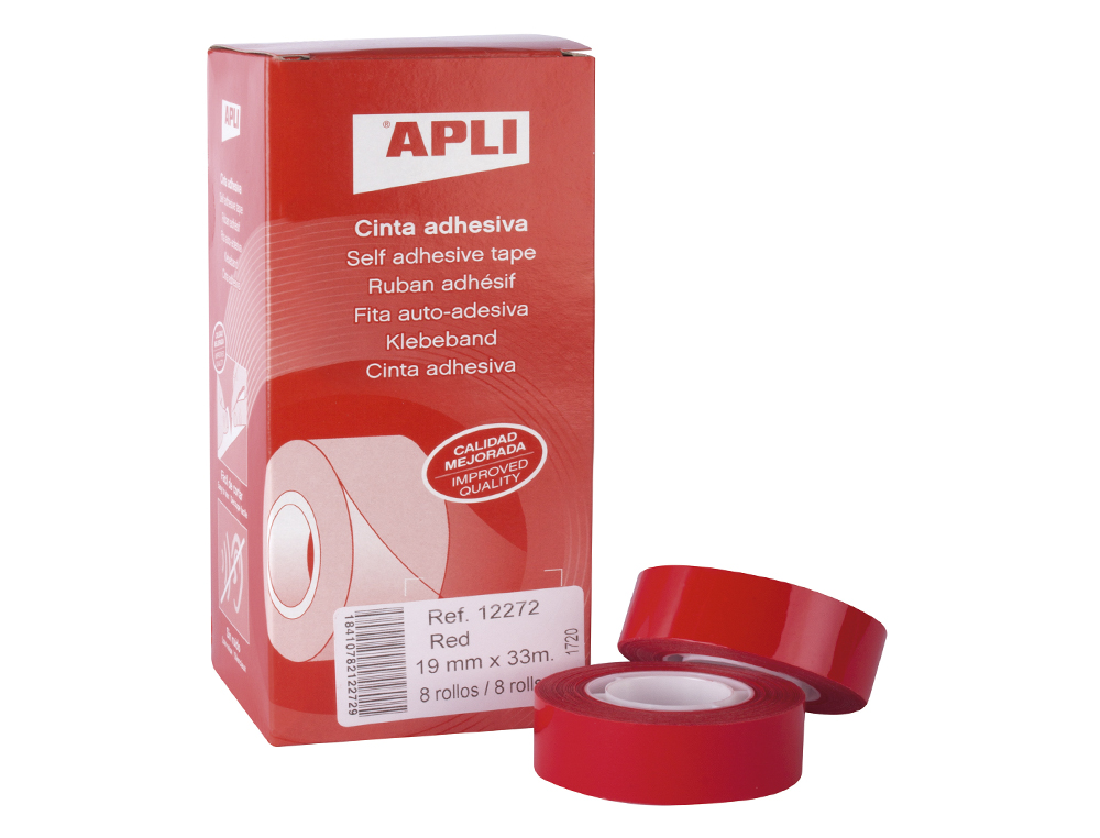 Fita adesiva apli 33 mt x 19 mm cor vermelho (8 unidades) ( Imagem 2 de 4 ) - Preview