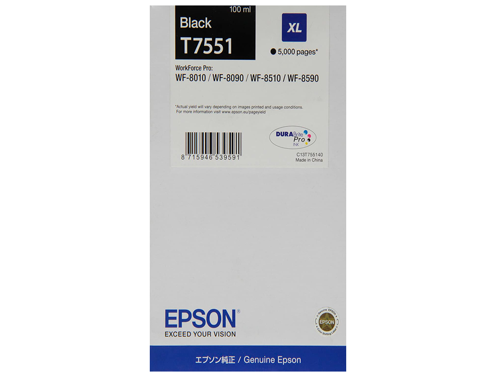 Tinteiro epson t551 workforce pro wf-8010 / wf-8090 / wf-8090 d3twc / wf-8510 / wf-8590 / wf-8590 preto 5.000 ( Imagem 2 de 3 ) - Preview