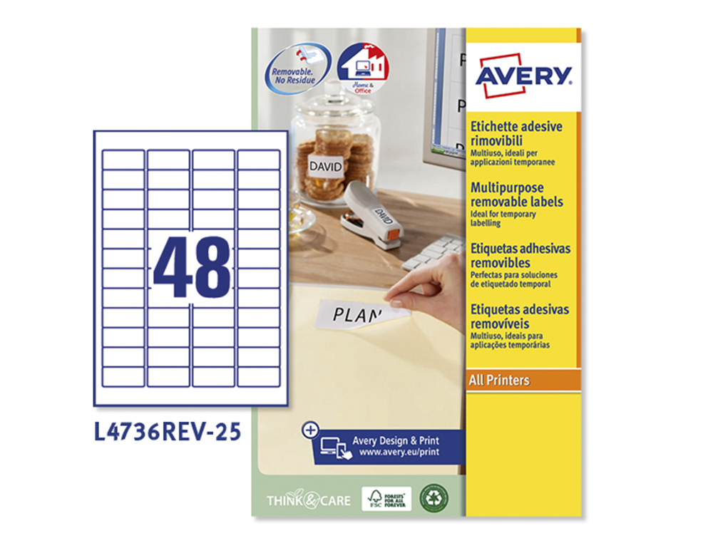 Etiqueta adesiva avery branca removivel impressora laser injecao de tinta e fotocopiadora 45,7x21,2 mm caixa de 1200 uds ( Imagem 2 de 10 ) - Preview