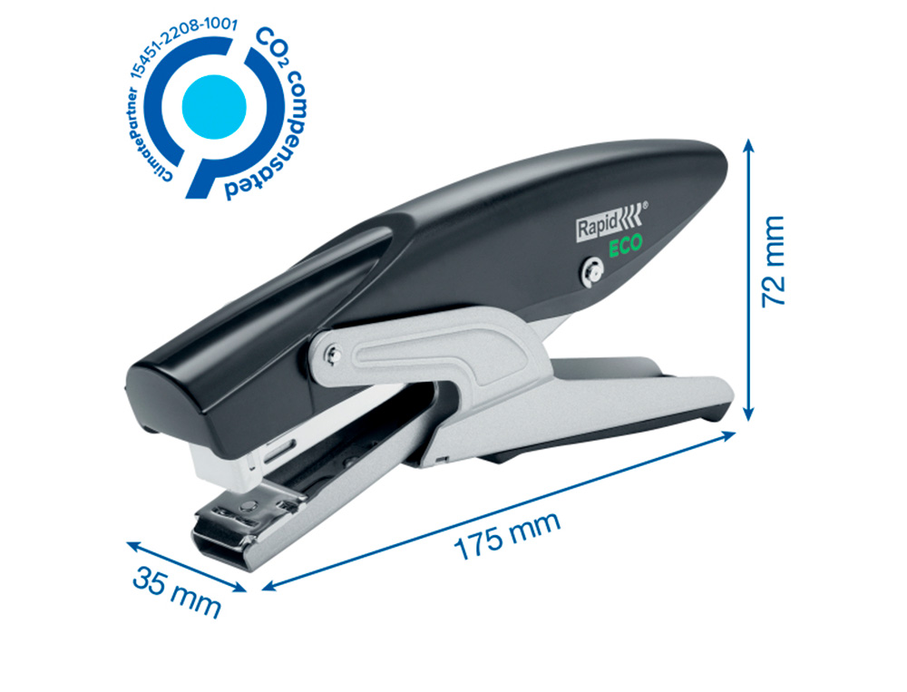 Agrafador rapid de alicate eco plastico reciclado 100% capacidade 20 folhas usa agrafes 24/6 e 26/6 cor preto ( Imagem 2 de 4 ) - Preview