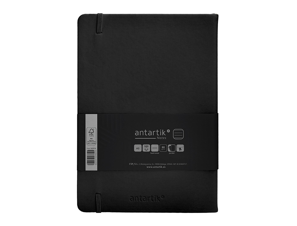 Caderno com elastico antartik capa dura a5 folhas linhas preto 100 folhas 80 gr fsc ( Imagem 3 de 11 ) - Preview