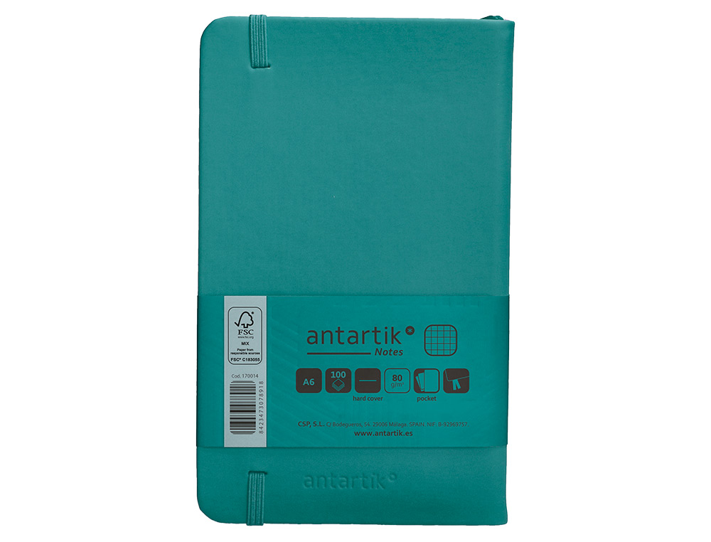 Caderno com elastico antartik capa dura a6 folhas quadricula verde agua-marinha 100 folhas 80 gr fsc ( Imagem 3 de 11 ) - Preview