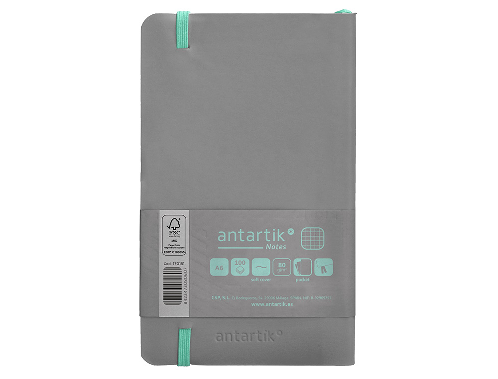 Caderno com elastico antartik capa mole a6 quadricula cinza e turquesa 100 folhas 80 gr fsc ( Imagem 3 de 11 ) - Preview