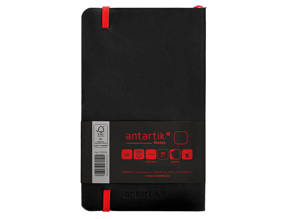 Caderno com elastico antartik capa mole a6 folhas lisas preto e vermelho 100 folhas 80 gr fsc ( Imagem 3 de 11 ) - Preview