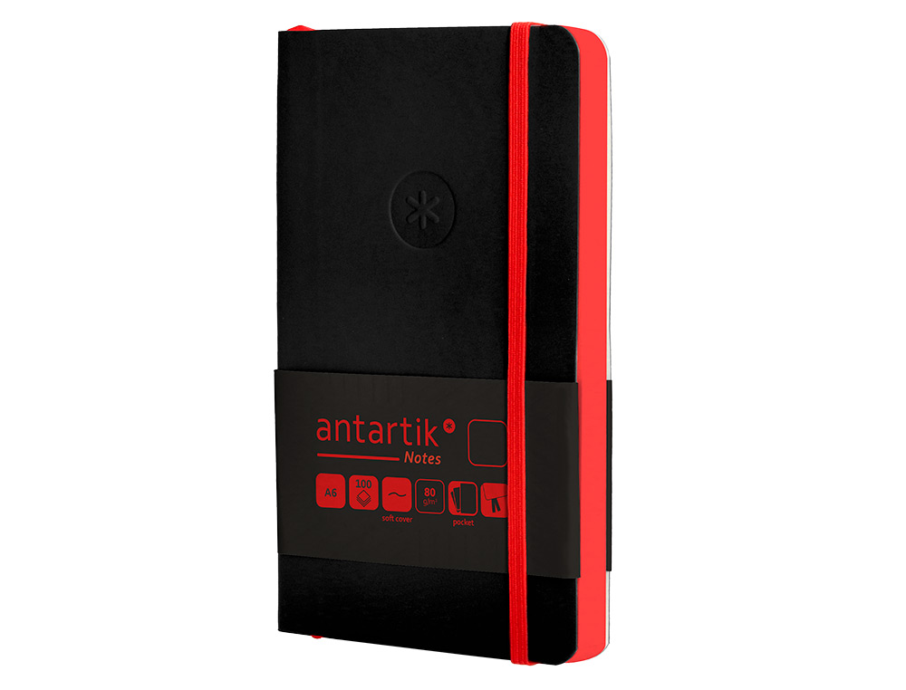 Caderno com elastico antartik capa mole a6 folhas lisas preto e vermelho 100 folhas 80 gr fsc ( Imagem 4 de 11 ) - Preview