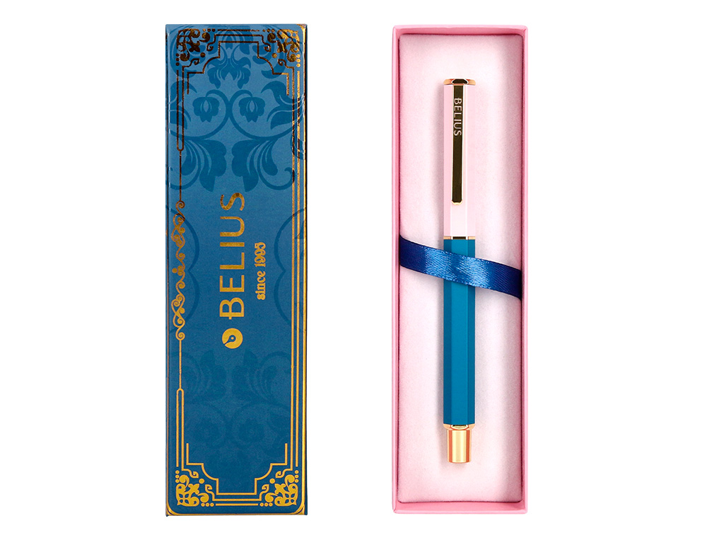 Esferografica belius hexa corpo hexagonal rosa azul dourado tinta azul caixa de oferta ( Imagem 5 de 19 ) - Preview