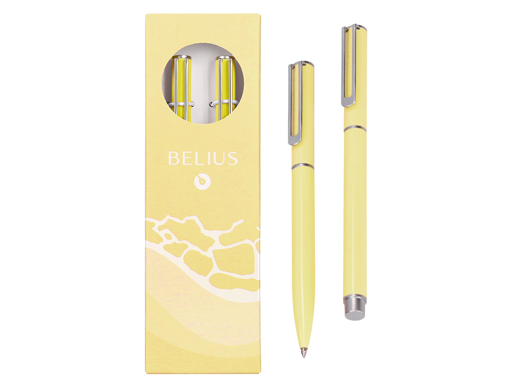 Conjunto esferografica e roller belius endless summer amarelo prateado tinta azul caixa de oferta ( Imagem 5 de 23 ) - Preview