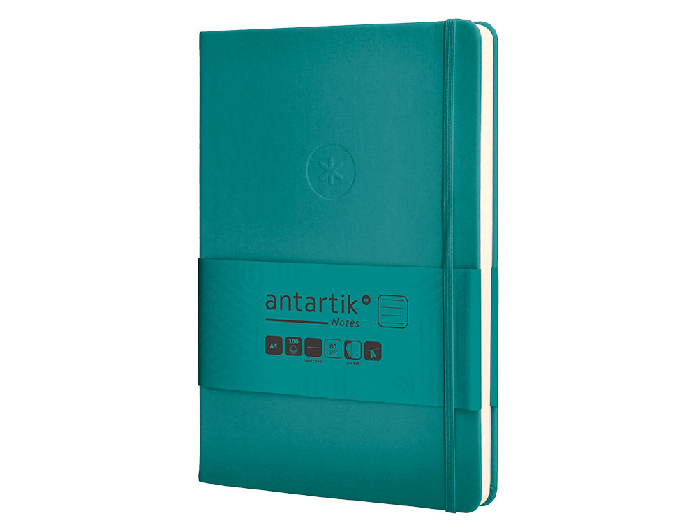 Caderno com elastico antartik capa dura a5 folhas linhas verde agua-marinha 100 folhas 80 gr fsc ( Imagem 4 de 11 ) - Preview
