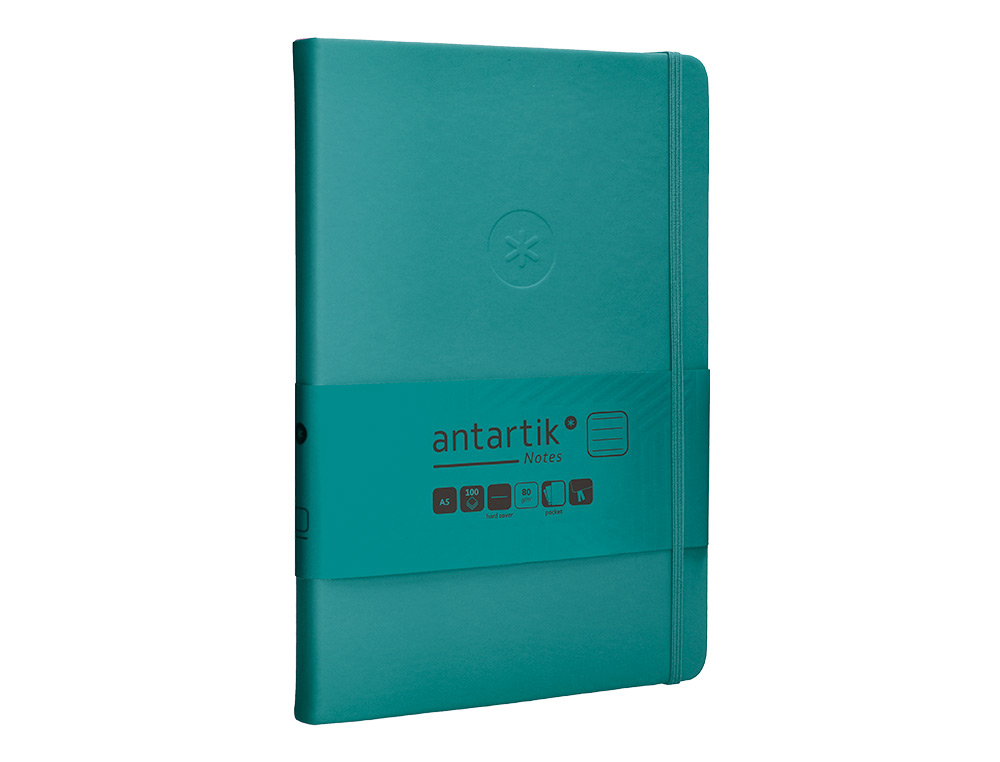 Caderno com elastico antartik capa dura a5 folhas linhas verde agua-marinha 100 folhas 80 gr fsc ( Imagem 5 de 11 ) - Preview