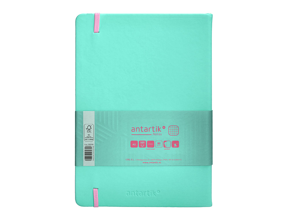 Caderno com elastico antartik capa dura a5 folhas quadricula rosa e turquesa 100 folhas 80 gr fsc ( Imagem 3 de 11 ) - Preview