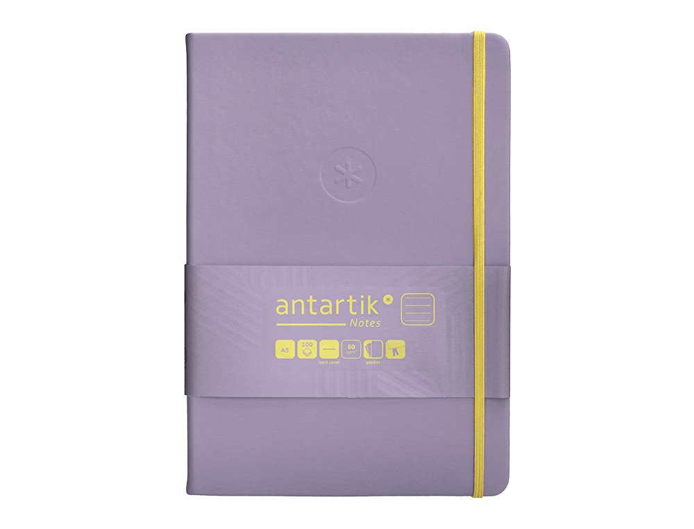 Caderno com elastico antartik capa dura a5 folhas linhas roxo e amarelo 100 folhas 80 gr fsc ( Imagem 2 de 11 ) - Preview