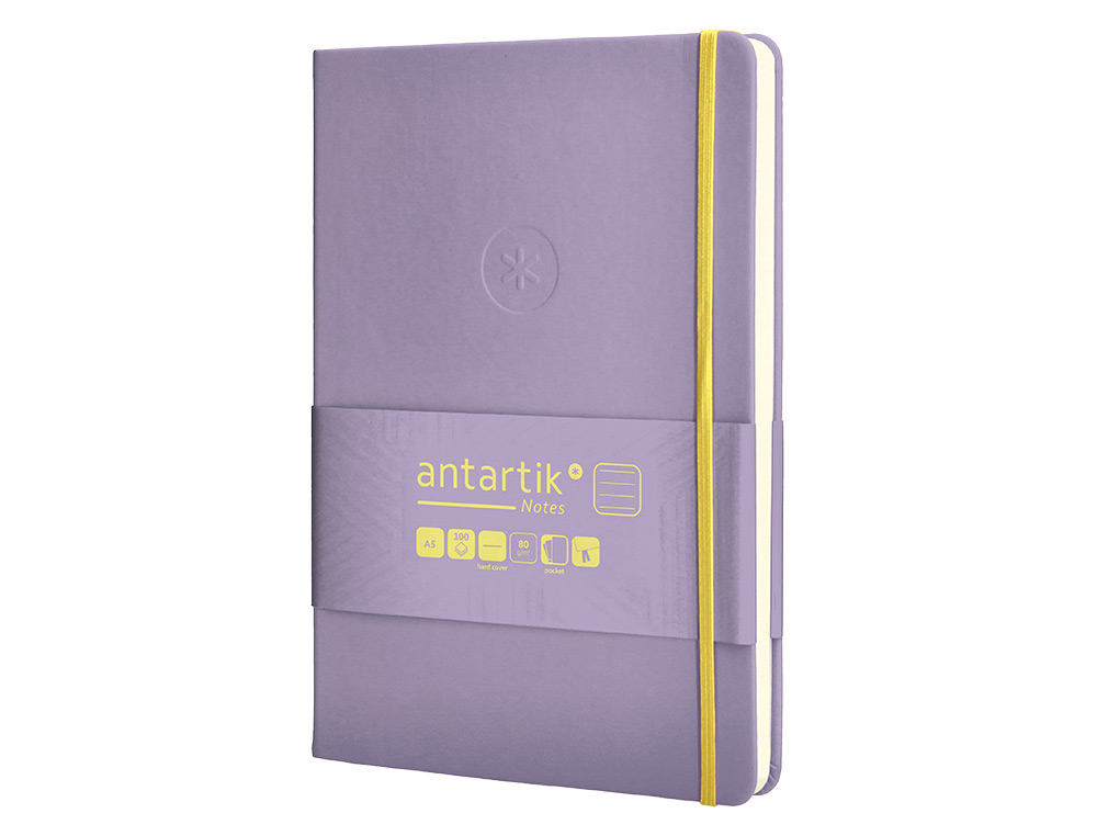 Caderno com elastico antartik capa dura a5 folhas linhas roxo e amarelo 100 folhas 80 gr fsc ( Imagem 4 de 11 ) - Preview