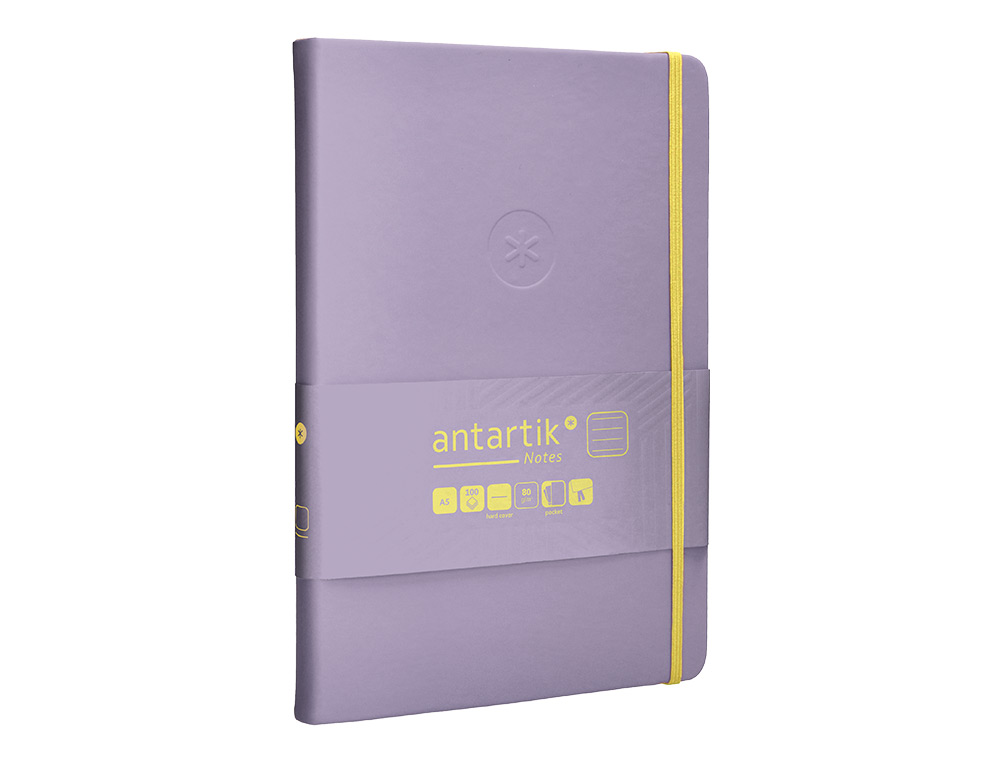 Caderno com elastico antartik capa dura a5 folhas linhas roxo e amarelo 100 folhas 80 gr fsc ( Imagem 5 de 11 ) - Preview